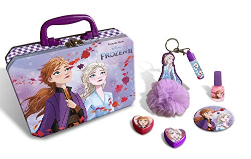 Frozen Maletín Metálico De Maquillaje Infantil Frozen II (Contiene: 2 Brillos de Labios, 1 Bálsamo Labial, 1 Esmalte de Uñas, 1 Espejo y Un Llavero)