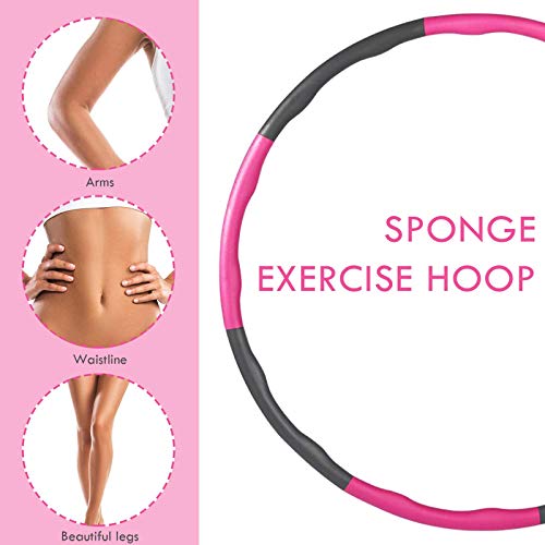 FSJD Fitness Hoola Hoops, Anillo de aro de Hula Profesional extraíble para Adultos y niños, Aros de Cintura Delgada con Peso para Hacer Ejercicio (Rosa)