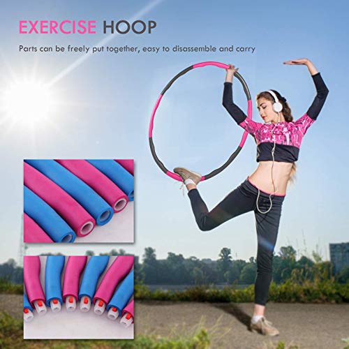 FSJD Fitness Hoola Hoops, Anillo de aro de Hula Profesional extraíble para Adultos y niños, Aros de Cintura Delgada con Peso para Hacer Ejercicio (Rosa)