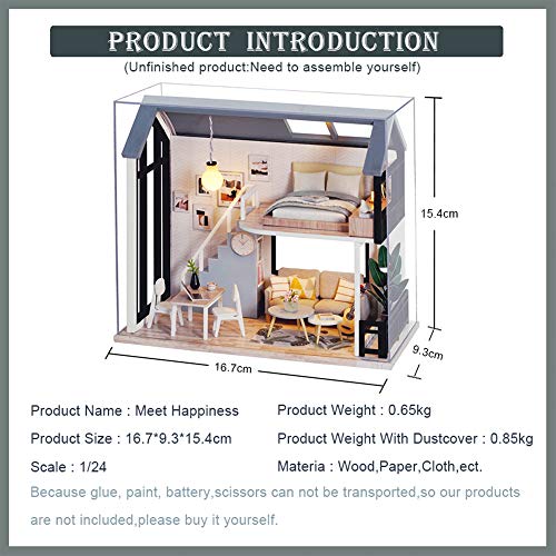 Fsolis Casa de Muñecas en Miniatura de Bricolaje con Mueble, Casa en Miniatura de Madera 3D con Cubierta Antipolvo, Kit de Regalo Creativo de Casas para Muñecas QL02