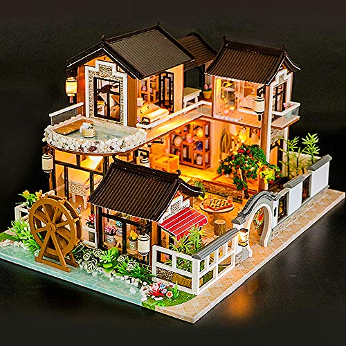 Fsolis Miniatura de la casa de muñecas con Muebles, Equipo de casa de muñecas de Madera 3D, más Resistente al Polvo y el Movimiento de música Regalo Creativo