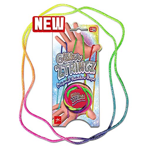 fun Juego de 6 piezas de purpurina Ztringz para jugar con los dedos, juego de cuerda, juego de deshacerse de manos para niños, arcoíris brillante, multicolor