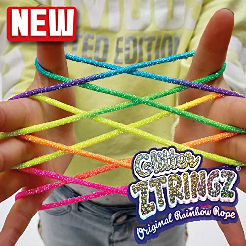 fun Juego de 6 piezas de purpurina Ztringz para jugar con los dedos, juego de cuerda, juego de deshacerse de manos para niños, arcoíris brillante, multicolor