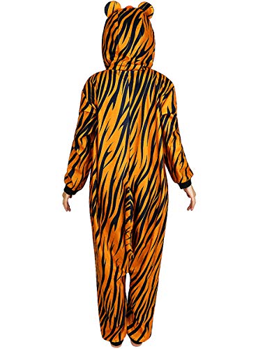 Funidelia | Disfraz de Tigre Onesie para Hombre y Mujer Talla XL ▶ Animales, Desierto, Selva - Color: Naranja - Divertidos Disfraces y complementos para Carnaval y Halloween