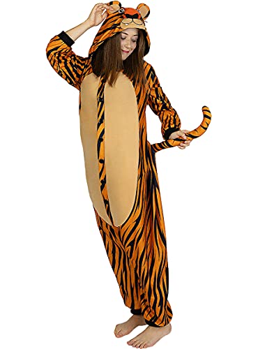 Funidelia | Disfraz de Tigre Onesie para Hombre y Mujer Talla XL ▶ Animales, Desierto, Selva - Color: Naranja - Divertidos Disfraces y complementos para Carnaval y Halloween