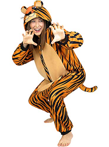 Funidelia | Disfraz de Tigre Onesie para Hombre y Mujer Talla XL ▶ Animales, Desierto, Selva - Color: Naranja - Divertidos Disfraces y complementos para Carnaval y Halloween