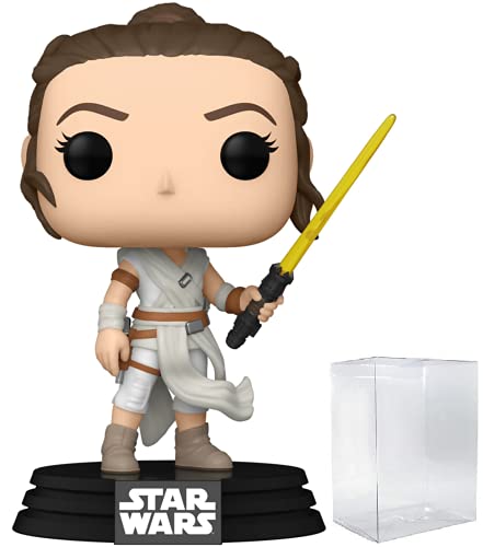 Funko Pop! Star Wars: The Rise of Skywalker – Rey con figura de vinilo de sable de luz amarilla (incluye funda protectora de caja emergente)