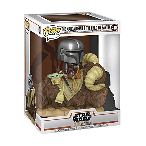 Funko- Pop The Mandalorian-Deluxe 2 Mando on Bantha w/Child in Bag Figura coleccionable, Multicolor (52373)