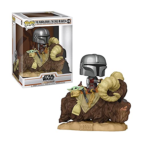 Funko- Pop The Mandalorian-Deluxe 2 Mando on Bantha w/Child in Bag Figura coleccionable, Multicolor (52373)