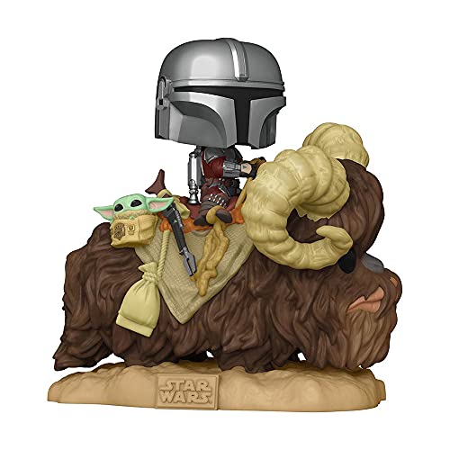 Funko- Pop The Mandalorian-Deluxe 2 Mando on Bantha w/Child in Bag Figura coleccionable, Multicolor (52373)