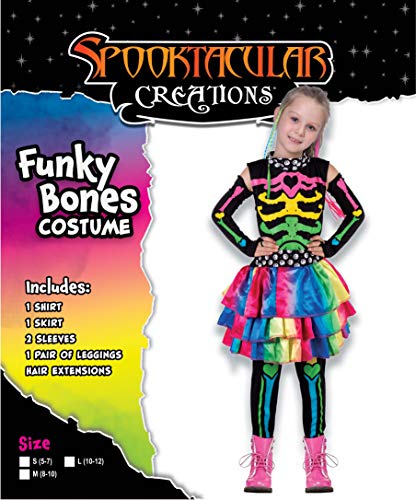 Funky Punky Bones Colorful Skeleton Deluxe Girls Costume Set with Hair Extensions for Halloween Costume Dress Up Parties. (Large ( 10- 12 yrs))