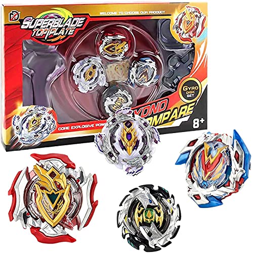 Funmo Burst Peonzas, 4 Pcs Conjuntos de Metal de Gyro 4D Peonzas Gyro Lucha Maestro Cadena Launcher con Estadio Infinity Nado Básico Duelos Conjuntos Regalo para Niños