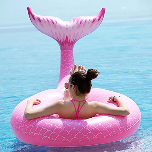 FUNOVA Cola de Sirena Hinchable colchonetas Tubo de Piscina Flotador Gigante Veraniego Inflable Juguete para Fiestas Piscina Verano Nadar Piscina Océano Lago para Niños Adultos Niñas Rosa