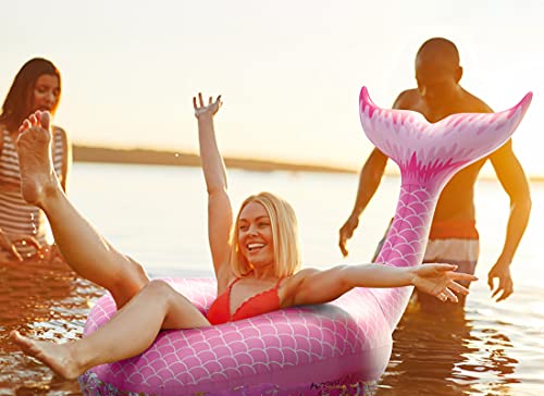 FUNOVA Cola de Sirena Hinchable colchonetas Tubo de Piscina Flotador Gigante Veraniego Inflable Juguete para Fiestas Piscina Verano Nadar Piscina Océano Lago para Niños Adultos Niñas Rosa