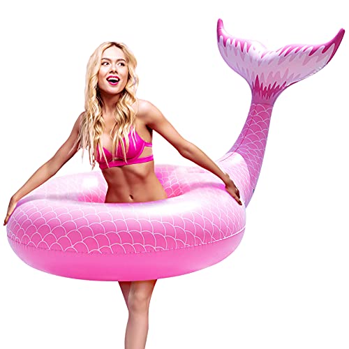 FUNOVA Cola de Sirena Hinchable colchonetas Tubo de Piscina Flotador Gigante Veraniego Inflable Juguete para Fiestas Piscina Verano Nadar Piscina Océano Lago para Niños Adultos Niñas Rosa