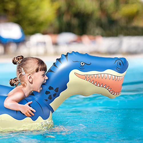 FUNOVA Flotador Piscina Hinchable Dinosaurio - Gigante Colchoneta Anillo de Natación Flotante Lounge Aqua Diversión Verano Inflable Juguete para Fiestas Playa de Piscina para niños Adultos Azul