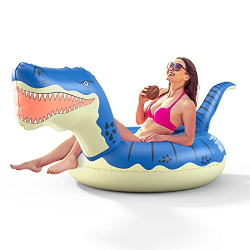 FUNOVA Flotador Piscina Hinchable Dinosaurio - Gigante Colchoneta Anillo de Natación Flotante Lounge Aqua Diversión Verano Inflable Juguete para Fiestas Playa de Piscina para niños Adultos Azul