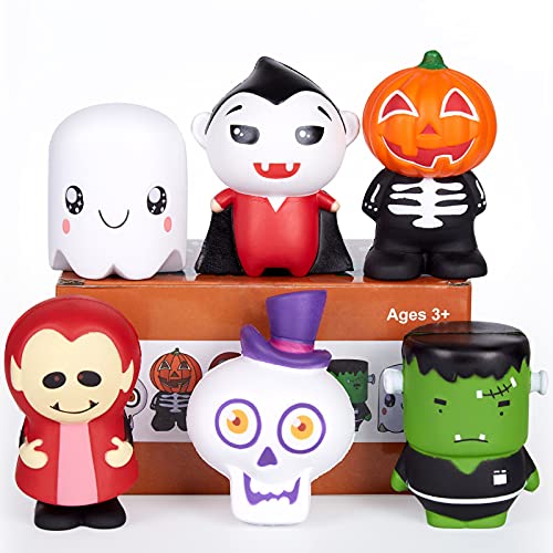 FunsLane Juguetes Blandos de Halloween, Paquete de 6 Blandos Jumbo Squishys de Aumento Lento para aliviar el estrés, Regalos de Juguete Kawaii para niñas, niños, Adultos, Fiestas navideñas