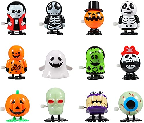 FunsLane Juguetes de Halloween Calabaza Fantasma Calavera Wind Up Juguetes, divertidos juguetes de salto para fiesta de Halloween Favor bolsa de relleno (12 unidades)