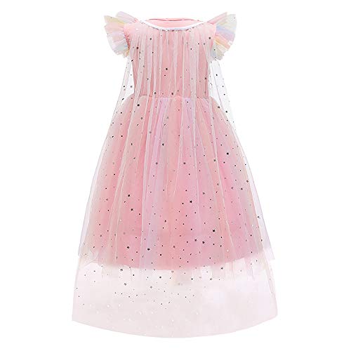 FYMNSI Disfraz de princesa Elsa de Frozen, disfraz de copo de nieve, vestido de tul con accesorios, para Navidad, Halloween, carnaval, cosplay, cumpleaños, fiesta, Rosa., 3-4 Años