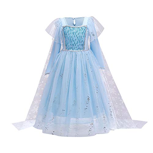 FYMNSI Disfraz de princesa Elsa de Frozen, vestido de princesa con accesorios, para Navidad, Halloween, carnaval, cosplay, para 2 – 10 años Azul 04 4-5 Años