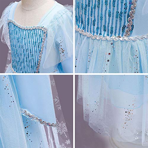 FYMNSI Disfraz de princesa Elsa de Frozen, vestido de princesa con accesorios, para Navidad, Halloween, carnaval, cosplay, para 2 – 10 años Azul 04 4-5 Años