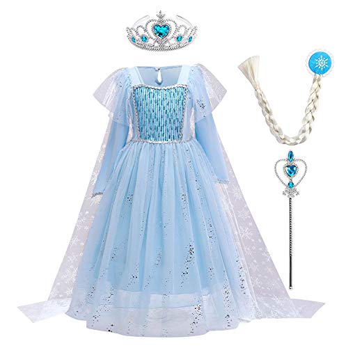 FYMNSI Disfraz de princesa Elsa de Frozen, vestido de princesa con accesorios, para Navidad, Halloween, carnaval, cosplay, para 2 – 10 años Azul 04 4-5 Años