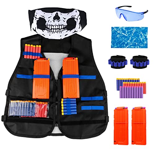 Gafild Kit de Chaleco Táctico para Niños, Chaqueta Táctica para Pistola Nerf Serie Juego de Batalla, con 30 de Espuma Dardos, 2 Quick Reload Clips, 2 muñequera, 2 Máscara, Gafas Protectoras