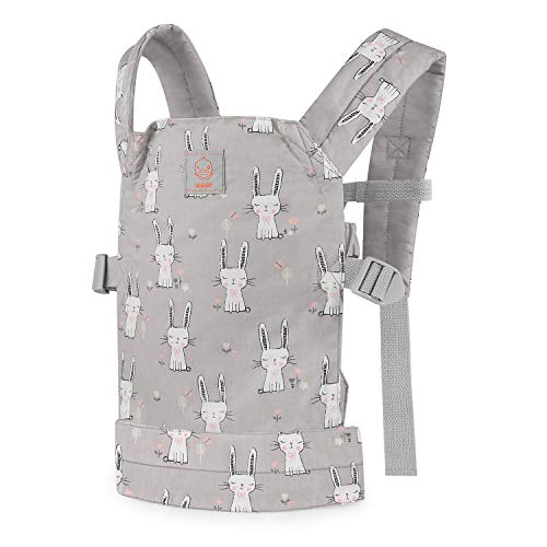 GAGAKU Muñeca Transporte Doll Carrier Delantera y Trasera de Bebé de Algodón para Niños de Hasta 18 Meses - Gris Conejo