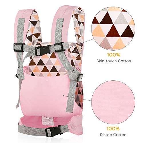 GAGAKU Muñeca Transporte Doll Carrier Delantera y Trasera de Bebé de Algodón para Niños de hasta 18 Meses - Rosa Conejo