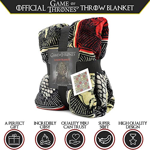 Game of Thrones Gifts Merchandise GOT Manta súper suave para cama Stark Lannister Targaryen Greyjoy Baratheon Tyrell Great House Symbols Westeros