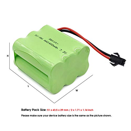 Gecoty® Paquete de baterías 7.2V Ni-MH, batería AA Recargable de 2400mAh, con Conector SM 2P y Cable de Carga USB, para camión RC Tanque RC Barco RC Robot RC