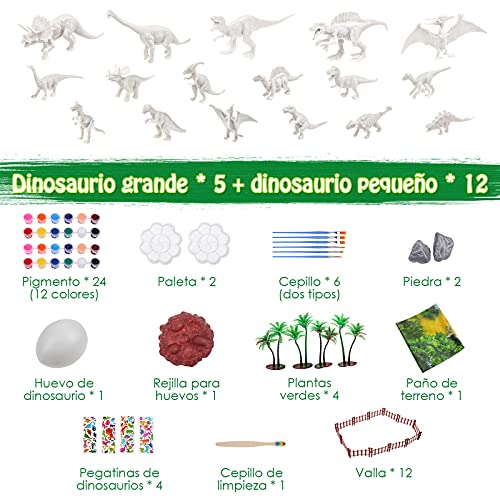 Gemeer 75 Piezas Dinosaurios Juguetes, Kit de Pintura de Dinosaurios para niños Pintar Dinosaurios, Manualidades, Figuras de Dinosaurios Juguetes para 4 5 6 7 8 9 Niños