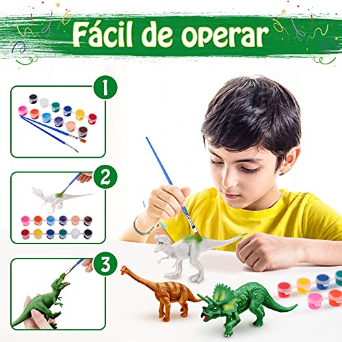 Gemeer 75 Piezas Dinosaurios Juguetes, Kit de Pintura de Dinosaurios para niños Pintar Dinosaurios, Manualidades, Figuras de Dinosaurios Juguetes para 4 5 6 7 8 9 Niños