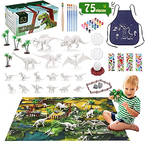 Gemeer 75 Piezas Dinosaurios Juguetes, Kit de Pintura de Dinosaurios para niños Pintar Dinosaurios, Manualidades, Figuras de Dinosaurios Juguetes para 4 5 6 7 8 9 Niños