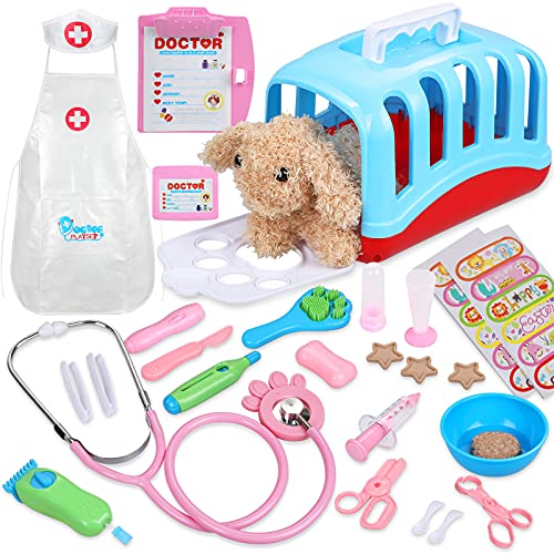 Gemeer Doctora Juguetes Maleta Mascotas Juguetes, Mascotas Perros Accesorios Veterinaria Enfermería Doctora Kit Juego de Roles Regalos para Niños 3 4 5 Años, 35PCS