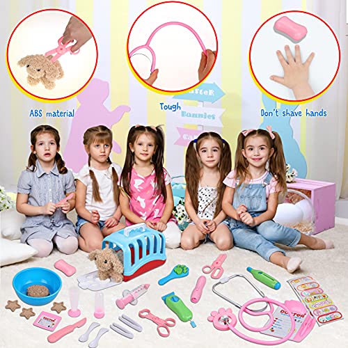 Gemeer Doctora Juguetes Maleta Mascotas Juguetes, Mascotas Perros Accesorios Veterinaria Enfermería Doctora Kit Juego de Roles Regalos para Niños 3 4 5 Años, 35PCS