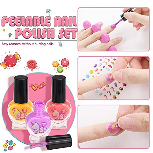 Gemeer Kit de Manicura para Niños, Juego de Esmalte de Uñas de Secado Rápido, Juguetes Niña Rainbow Candy Colors Pintauñas con limas de uñas de bonificación