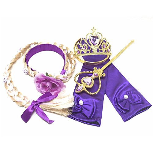 GenialES 4 Piezas Princesa Dress Up Accesorios para Niñas Diadema Varita Mágica Trenza Guantes Púrpura para Cumpleaños Party Carnaval Fiesta Cosplay Halloween