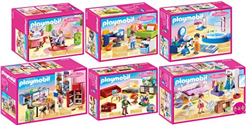 geobra Brandstätter PLAYMOBIL® Dollhouse Juego de 6 Piezas 70206 70207 70208 70209 70210 70211 Cocina + Salón + Dormitorio + Habitación Adolescente + Habitación del Bebé + Baño