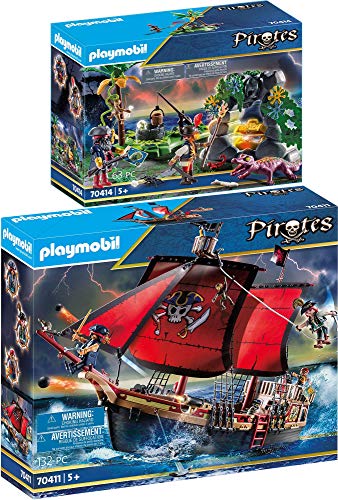 geobra Brandstätter PLAYMOBIL® Pirates Set de 2 Juegos 70411 70414 Barco Pirata Calavera + Escondite Pirata