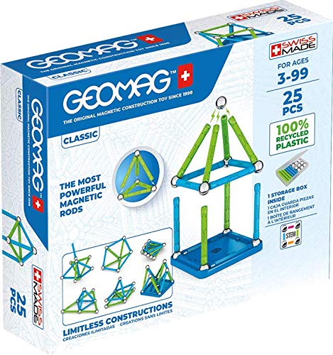 Geomag Color, Juego de Bloques de Construcción Magnéticos para Niños, Juguete Magnético, Colección Verde de Plástico 100% Reciclado, 25 piezas (275)