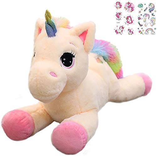 Georgie Porgy Niños Unicornio De Peluche con Cola Arcoiris Multicolor Pony De Peluche Regalos de Peluche para Niñas Mayores