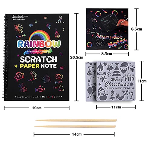 Georgie Porgy Papel de Rascar libro Arte Kits para niños DIY Manualidades y Manualidades Arcoiris mágico Arte de Rascar para Regalo de cumpleaños de Navidad con Stylus de Madera y Plantillas