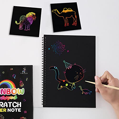 Georgie Porgy Papel de Rascar libro Arte Kits para niños DIY Manualidades y Manualidades Arcoiris mágico Arte de Rascar para Regalo de cumpleaños de Navidad con Stylus de Madera y Plantillas