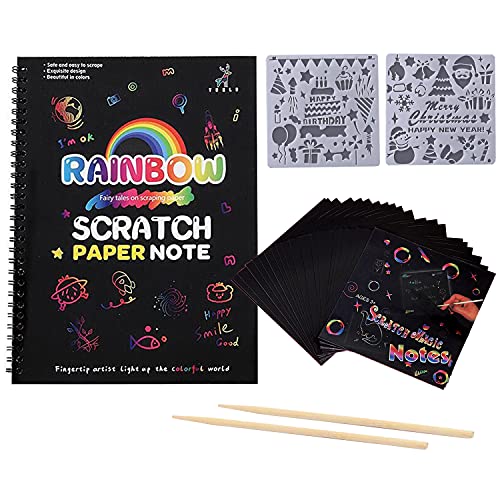 Georgie Porgy Papel de Rascar libro Arte Kits para niños DIY Manualidades y Manualidades Arcoiris mágico Arte de Rascar para Regalo de cumpleaños de Navidad con Stylus de Madera y Plantillas