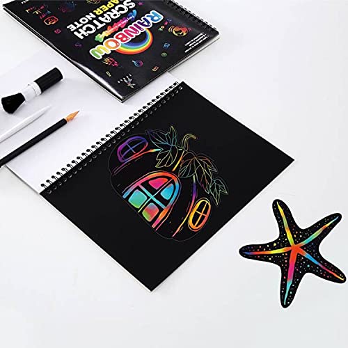 Georgie Porgy Papel de Rascar libro Arte Kits para niños DIY Manualidades y Manualidades Arcoiris mágico Arte de Rascar para Regalo de cumpleaños de Navidad con Stylus de Madera y Plantillas