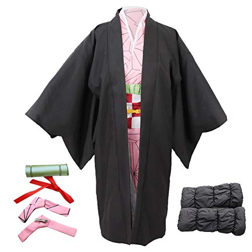 Gereton Disfraz De Cosplay De Kamado Nezuko, Traje De Vestido De Anime De Halloween con Accesorios De Bambú, Disfraz De Fiesta De Cosplay De Anime, Conjunto Completo para Adultos Y Niños