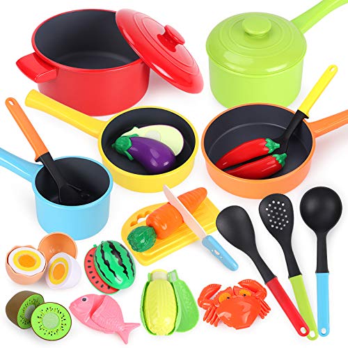 GILOBABY Cocina Juguete ， 23 Piezas Accesorios de Cocina Juguetes，Juguetes para Cortar Frutas y Verduras，Regalos para 3 4 5 6 7 8niños