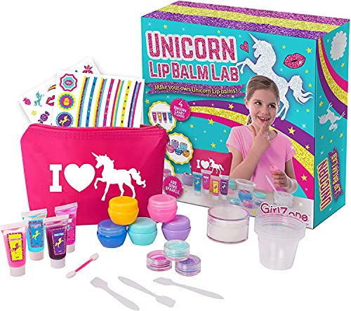 GirlZone Regalos para Niñas - Kit Unicornio Haz Tu Propio Bálsamo Labial - Divertido Brillo De Labios para Niñas - Kit Pintalabios Niña DIY 3 a 12 años Regalo 3 a 12 Años